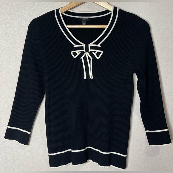 Talbots V-Neck Bow Front Ribbed Top Medium Petite - Picture 1 of 9